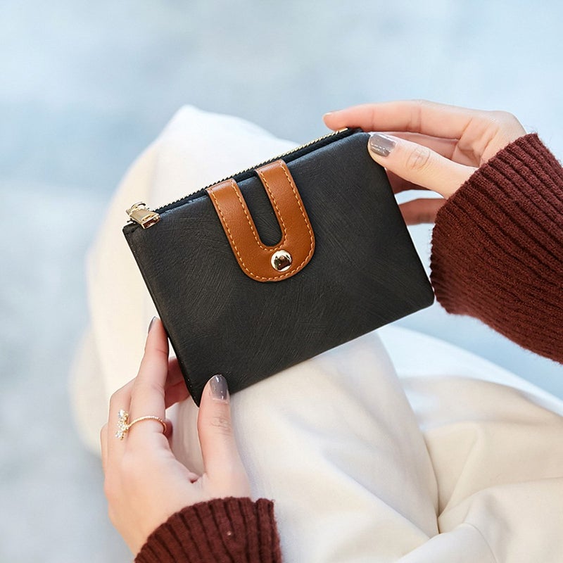 AOXONEL Women's Rfid Small Bifold Leather Wallet Ladies Mini Zipper Coin Purse id card Pocket,Slim Compact Thin (Black) - Image 3